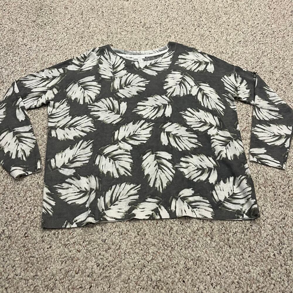J Jill Leaf Print Pullover Sweater Sz M Coastal Linen Blend Casual Tropical